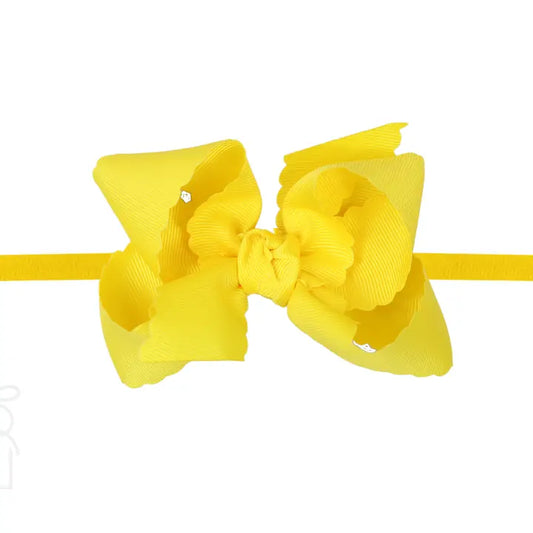 1/4" Nylon Pantyhose Headband w/ Scalloped Edge Bow (Multiple Colors)