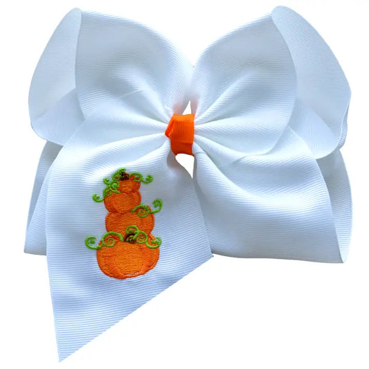 Pumpkin Trio Embroidered Hair Bow (Alligator Clip)