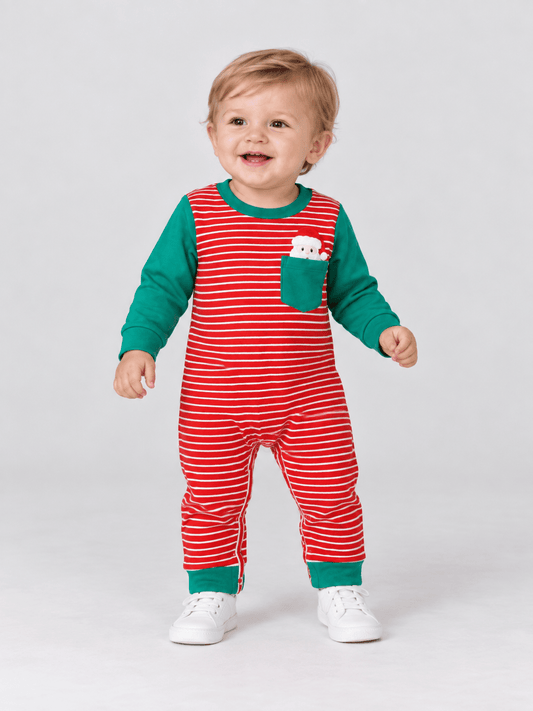 Striped Christmas Santa Pocket Boys Infant Romper
