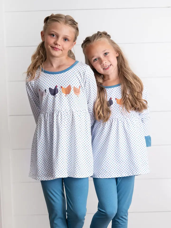 Girls Blue Polka Dot & Chicken Set