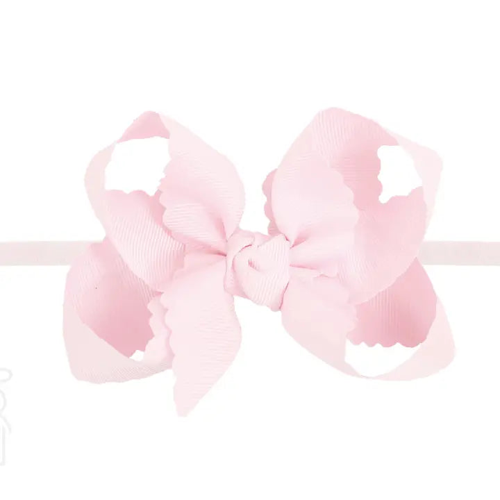 1/4" Nylon Pantyhose Headband w/ Scalloped Edge Bow (Multiple Colors)