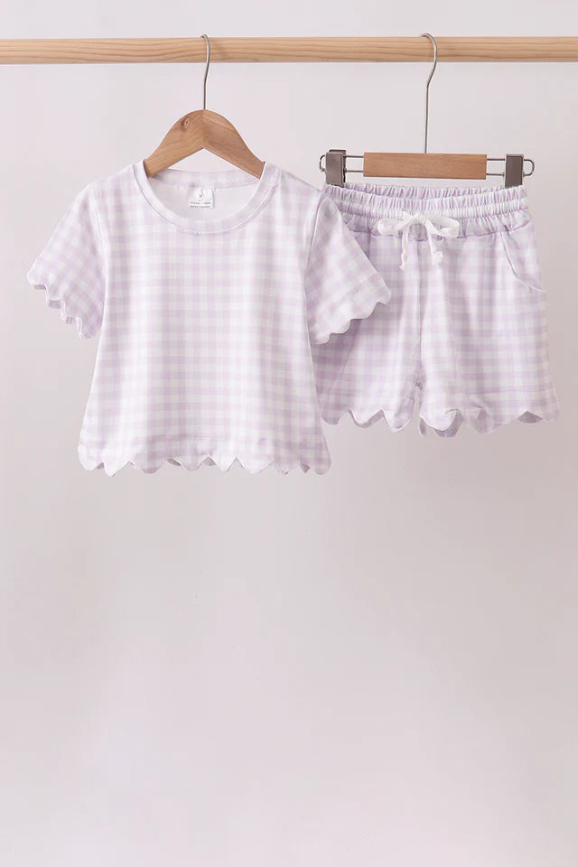 Lavender Gingham Scallop Short Set