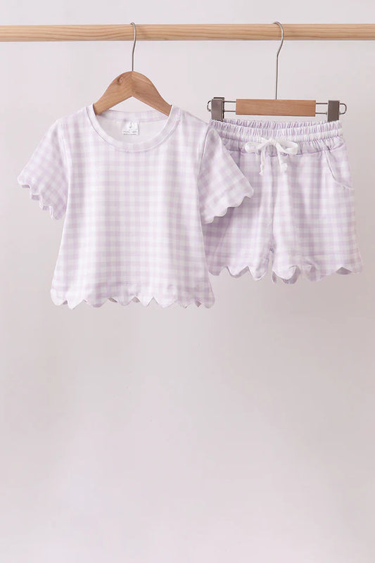 Lavender Gingham Scallop Short Set