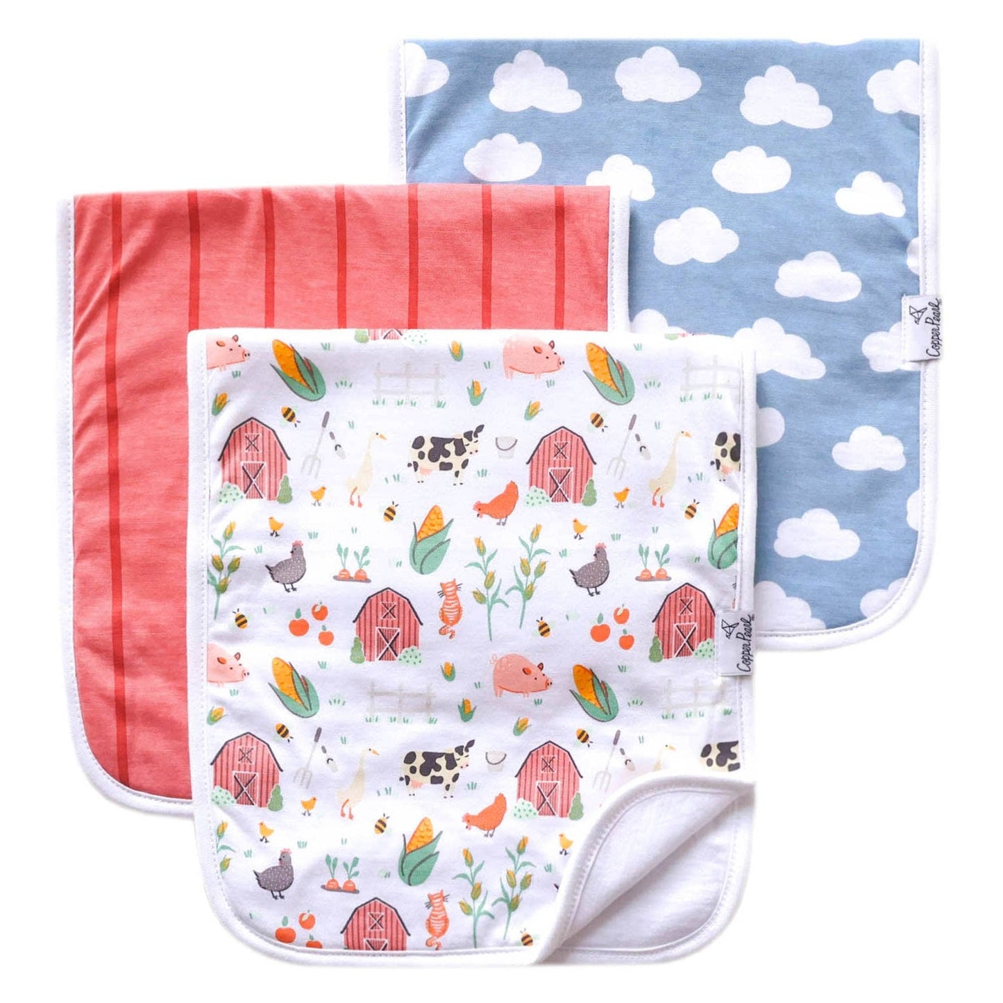 3 Pack Premium Burp Cloths - Farmstead
