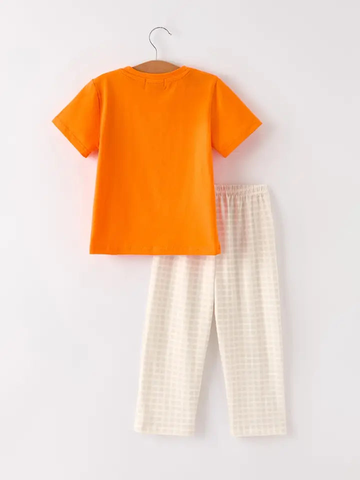Fall Thanksgiving Apricot Plaid Turkey Embroidery Boy Set (ETA: Mid July)