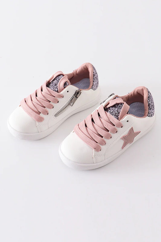 White with Pink Star Glitter Sneaker