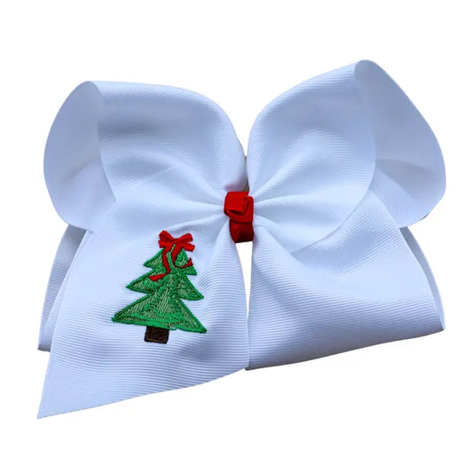 Classic Christmas Tree Embroidered Hair Bow