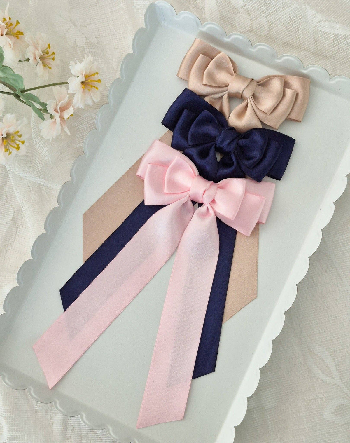 Long Tail Satin Ribbon Bow-Sand