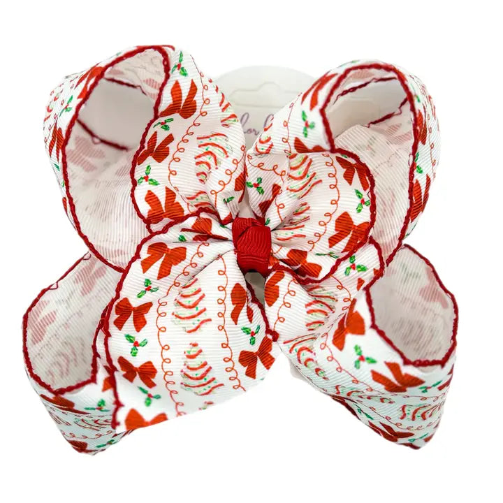 Christmas Cake Moonstitch Hair Bow 5.5"