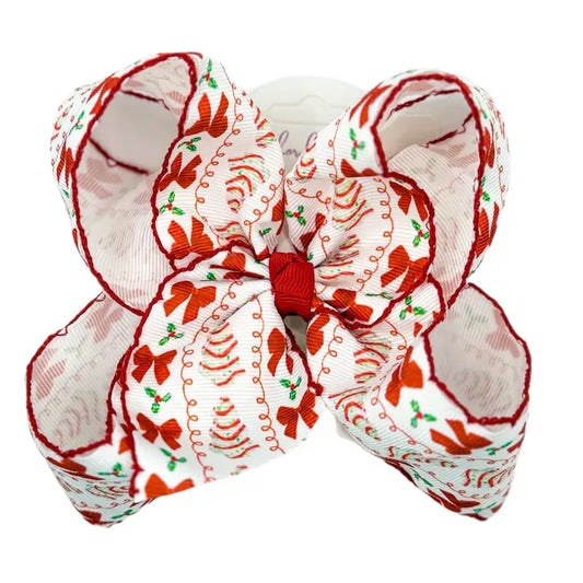 Christmas Cake Moonstitch Hair Bow 5.5"