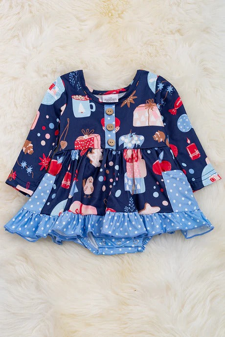 Navy Present Romper