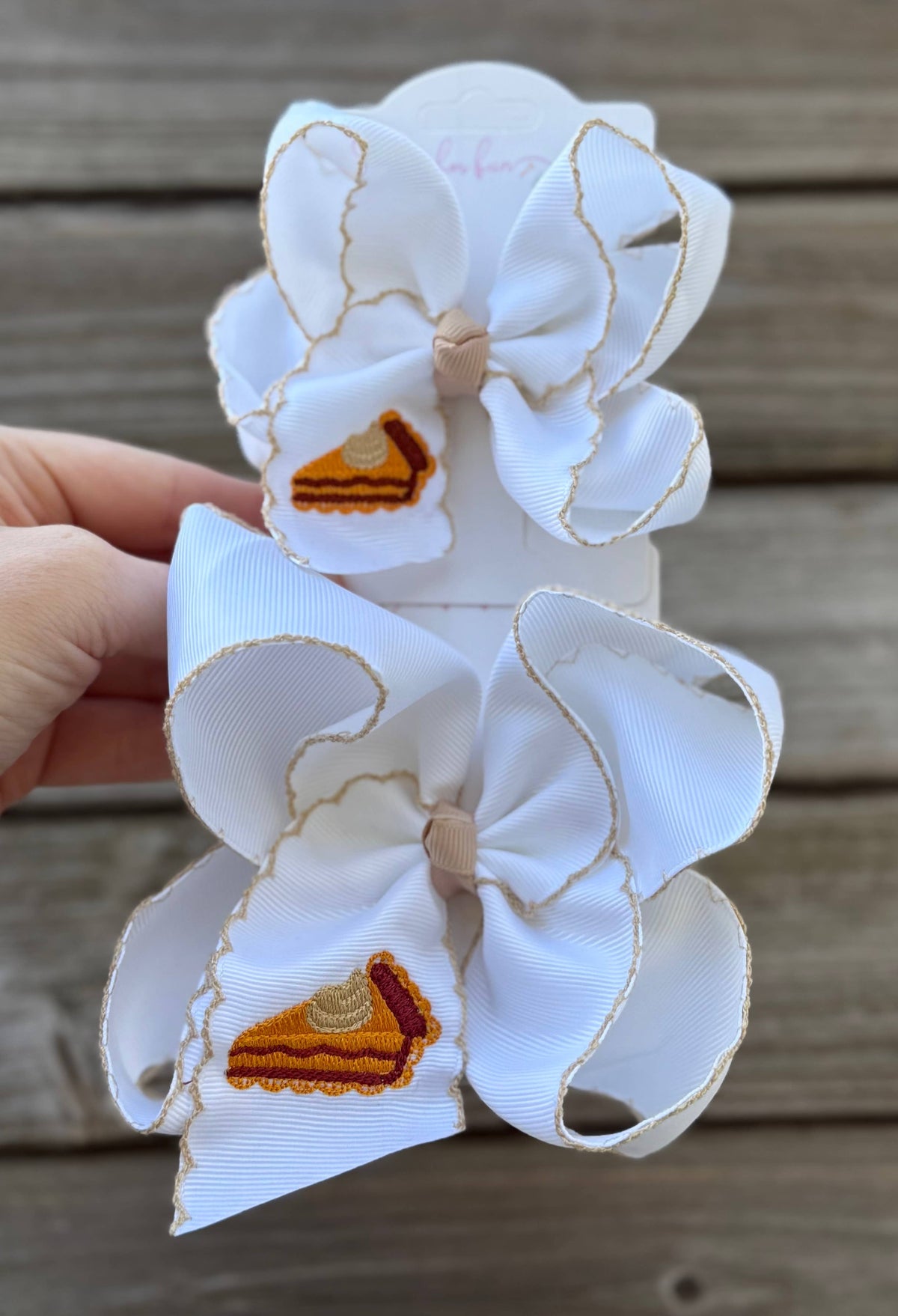 Pumpkin Pie Slice Embroidered Hair Bow 5.5"