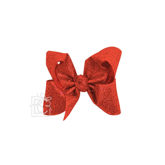 Red Glitter Metallic Bow on Clip (Beyond Creations) 5.5"