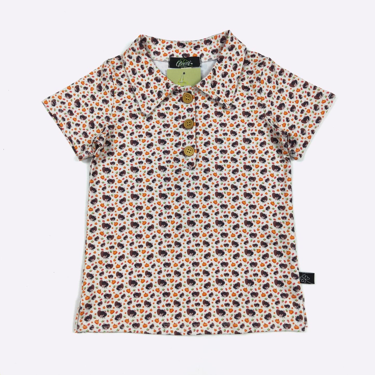 Thanksgiving Turkey Boy Collar Shirt