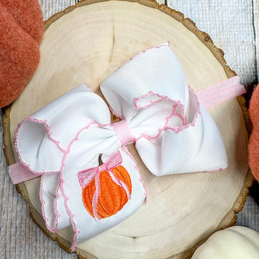 Coquette Pumpkin Embroidered Moonstitch Bow Headband