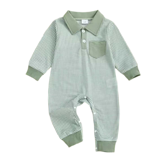 Little Gentleman Gingham Romper - Green