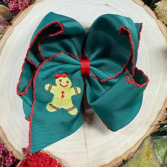 Gingerbread Embroidered Moonstitch Hair Bow