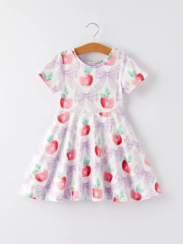 Back To School Purple Bow Apple Dress