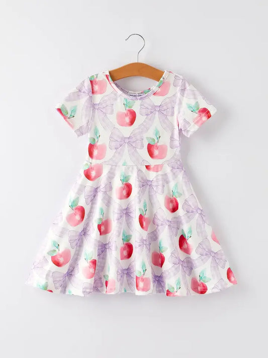 Back To School Purple Bow Apple Dress