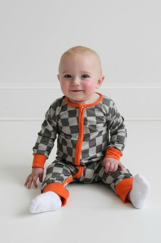 Olive Checkered Infant Romper by Two Can