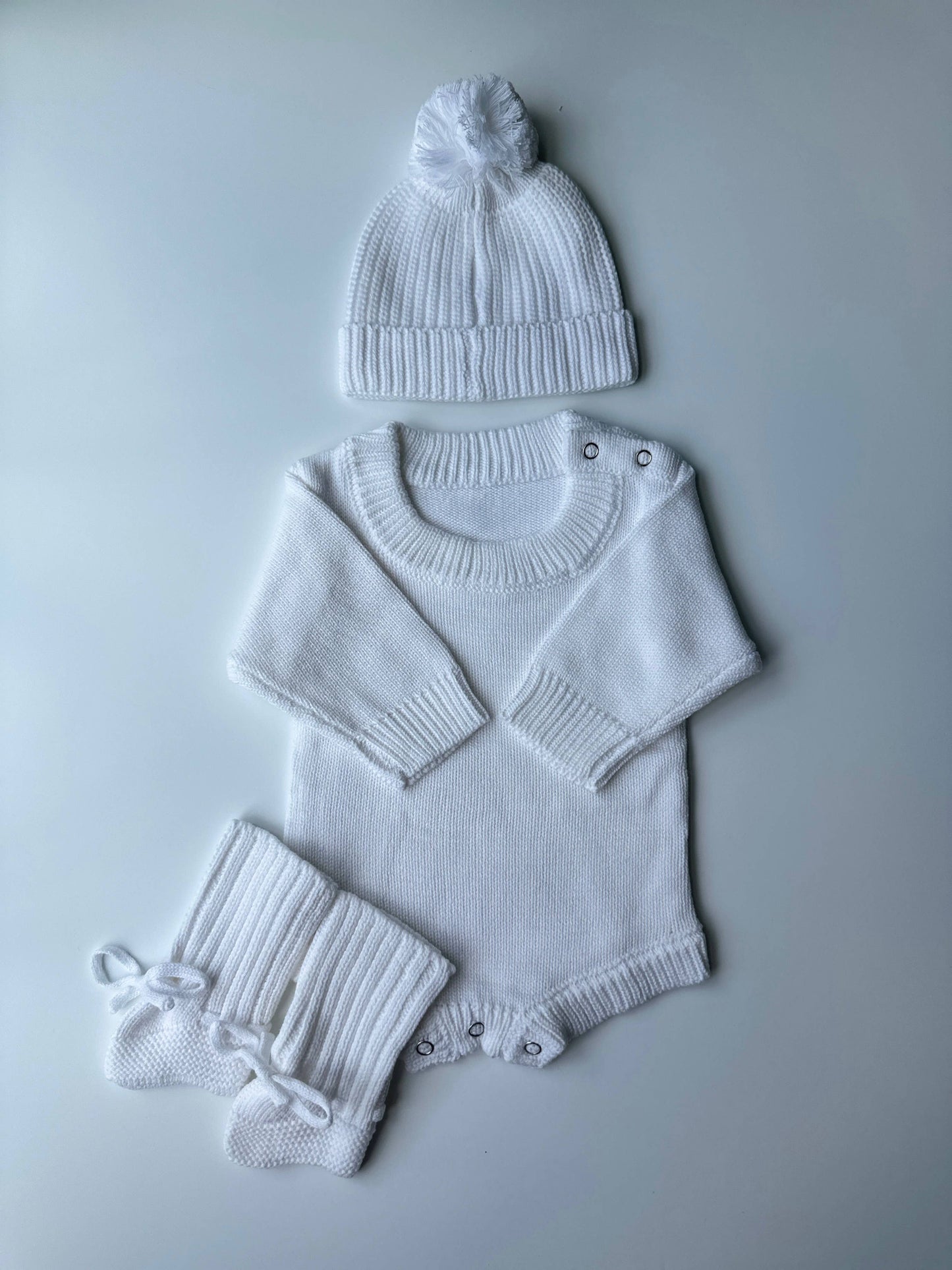 Cotton Baby Sweater, Hat & Booties Set – 0-3 Months  (ETA 8/25/26)