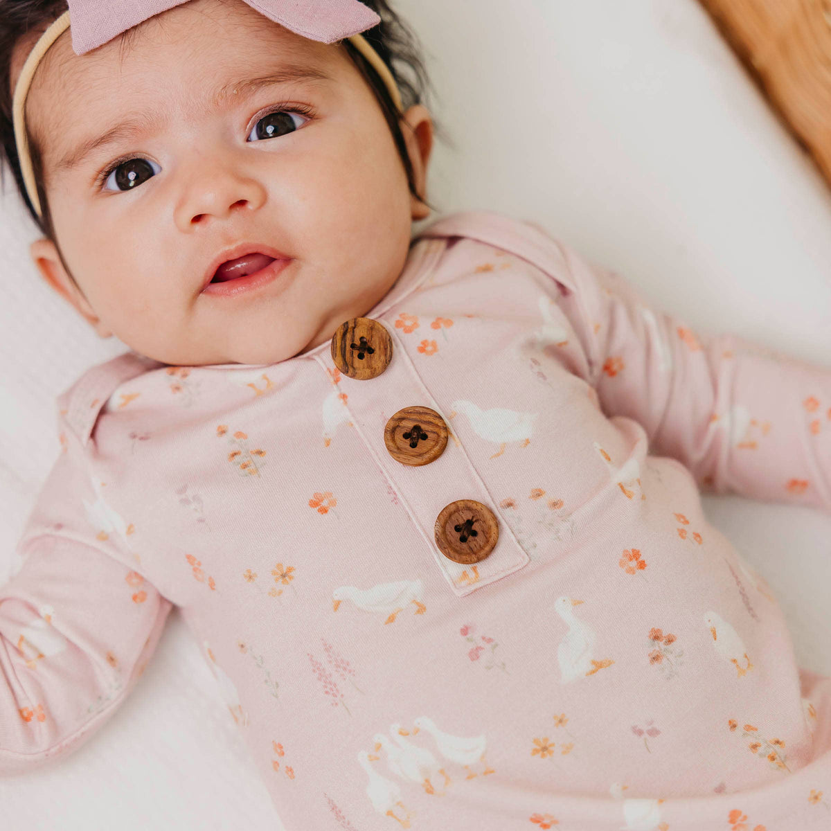 Wood Button Newborn Knotted Gown - Gigi