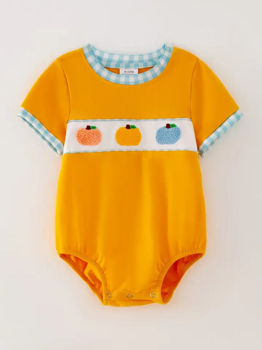 Halloween Pumpkin Chenille Patches Boys Romper