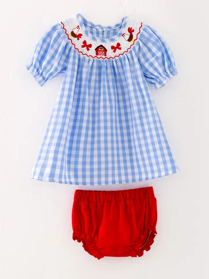 Farm Smocking Embroidered Girl Outfit