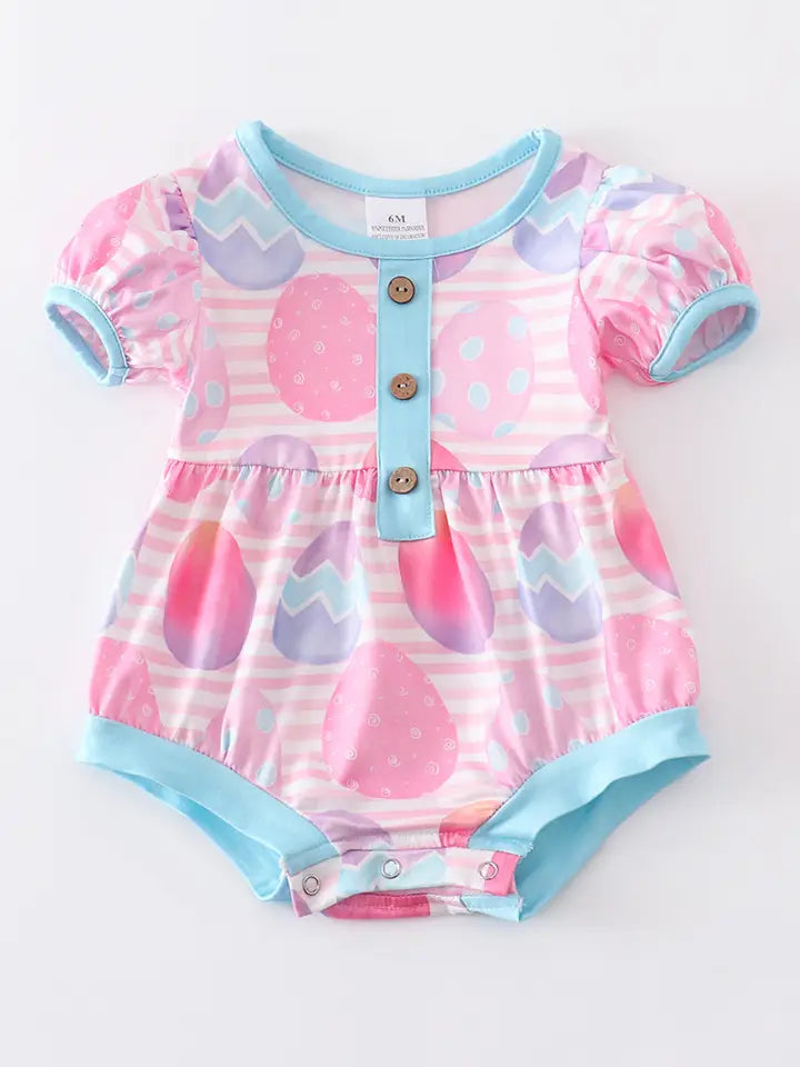 Pink Striped Egg Print Baby Romper (SPECIAL DEAL)