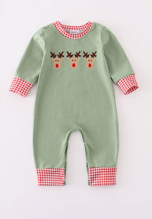 Green Reindeer Romper