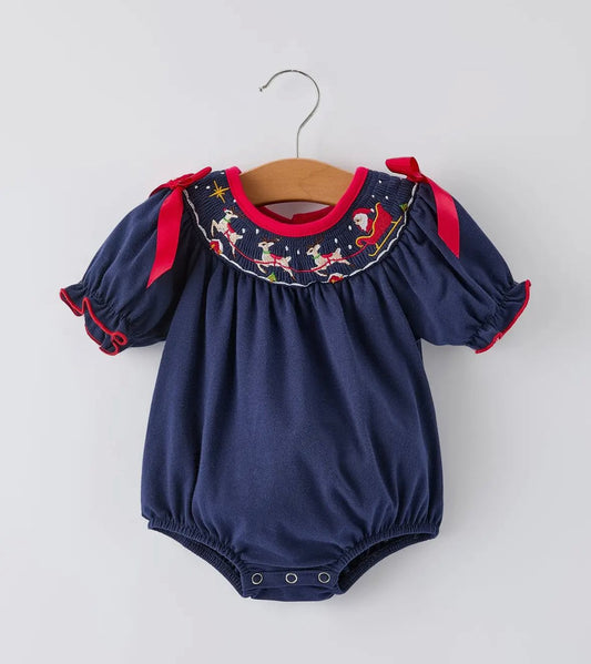 Santa's Sleigh Navy Girl Bubble