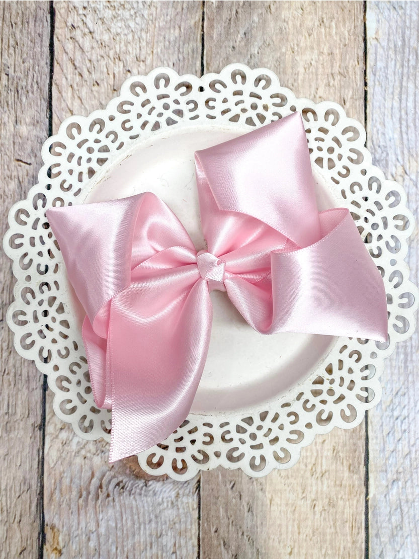 Classic Light Pink Satin Hairbow 4.5"
