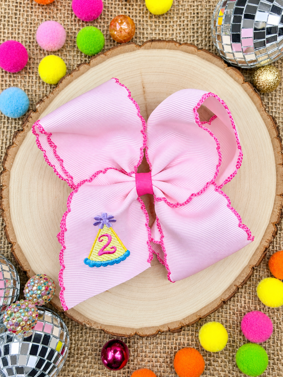 Birthday Girl Party Hat Moonstitch Hair Bow