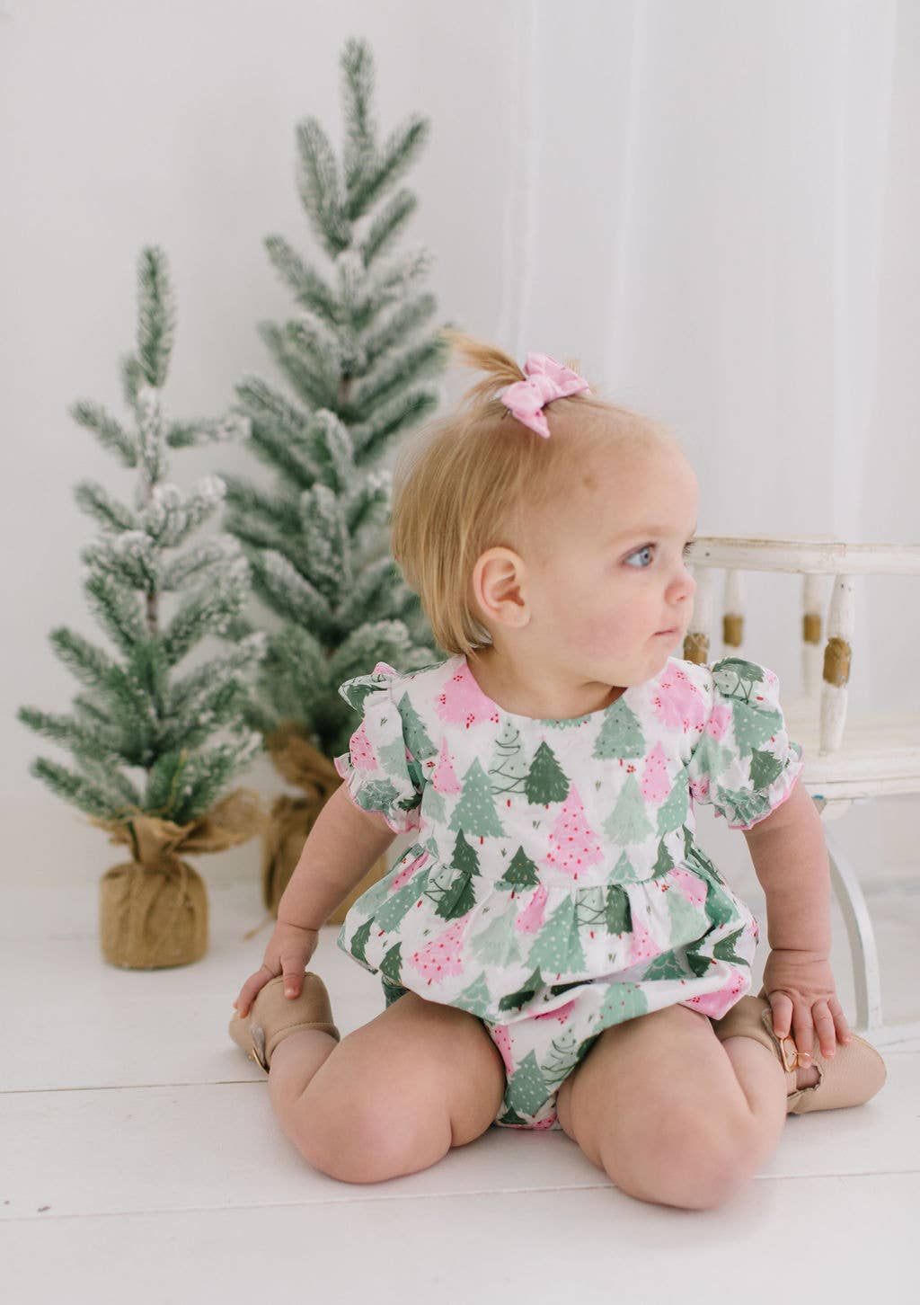 Quinn Poplin Romper in Christmas Trees | Ollie Jay