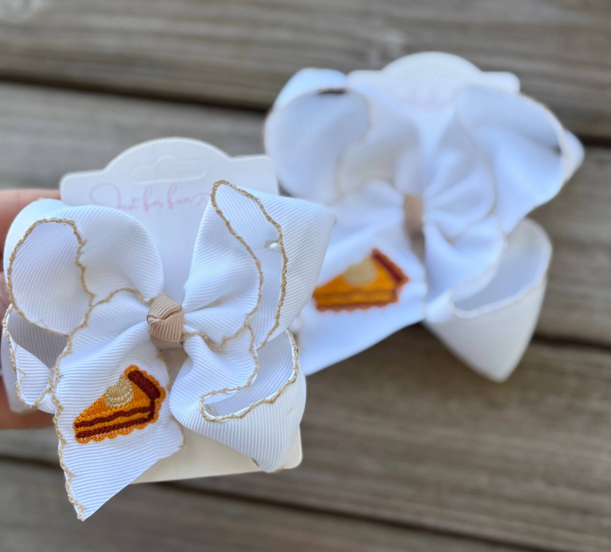 Pumpkin Pie Slice Embroidered Hair Bow 5.5"