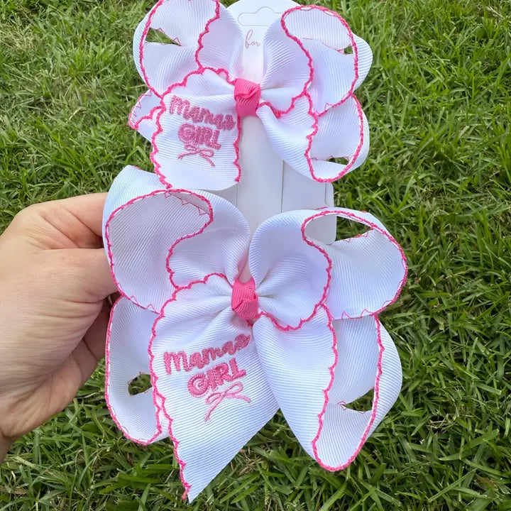 Mama’S Girl Embroidered Hair Bow 5.5"