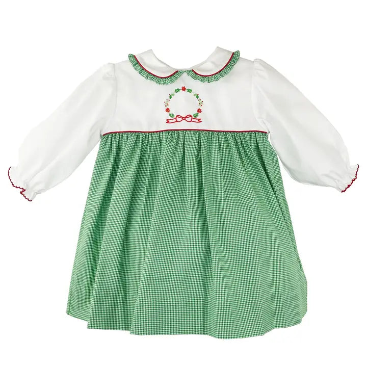 Holiday Wreath Hand Embroidered Dress (Petite Ami)
