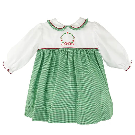 Holiday Wreath Hand Embroidered Dress (Petite Ami)