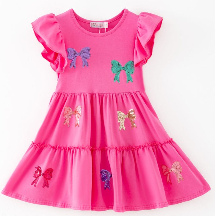 Bow Sequin Tiered Dress
