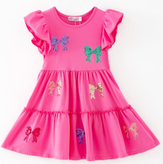 Bow Sequin Tiered Dress