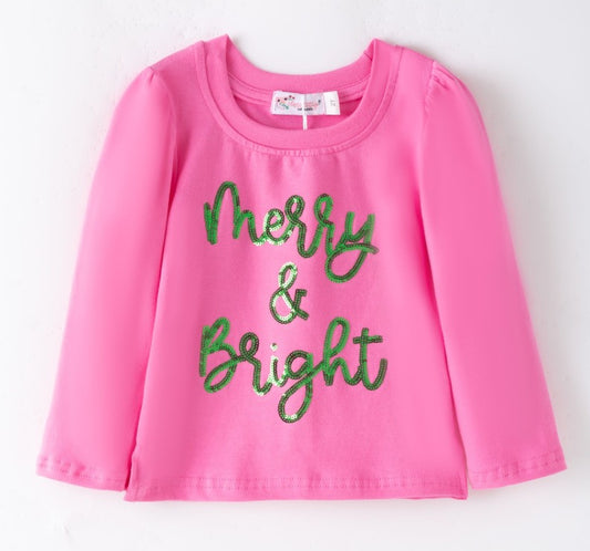 Merry & Bright Pink and Green Shirt (read info)