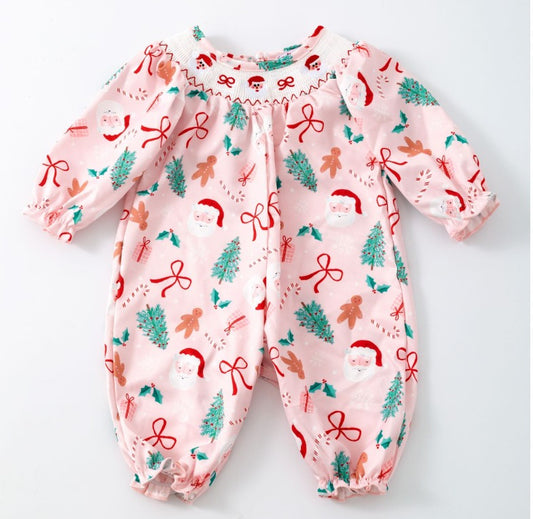 Santa Claus Smocked Baby Romper