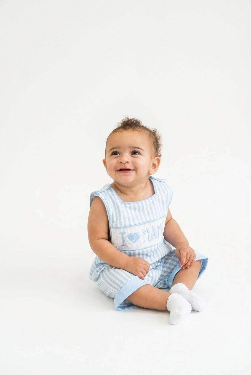 Blue I love MAMA smocked jonjon