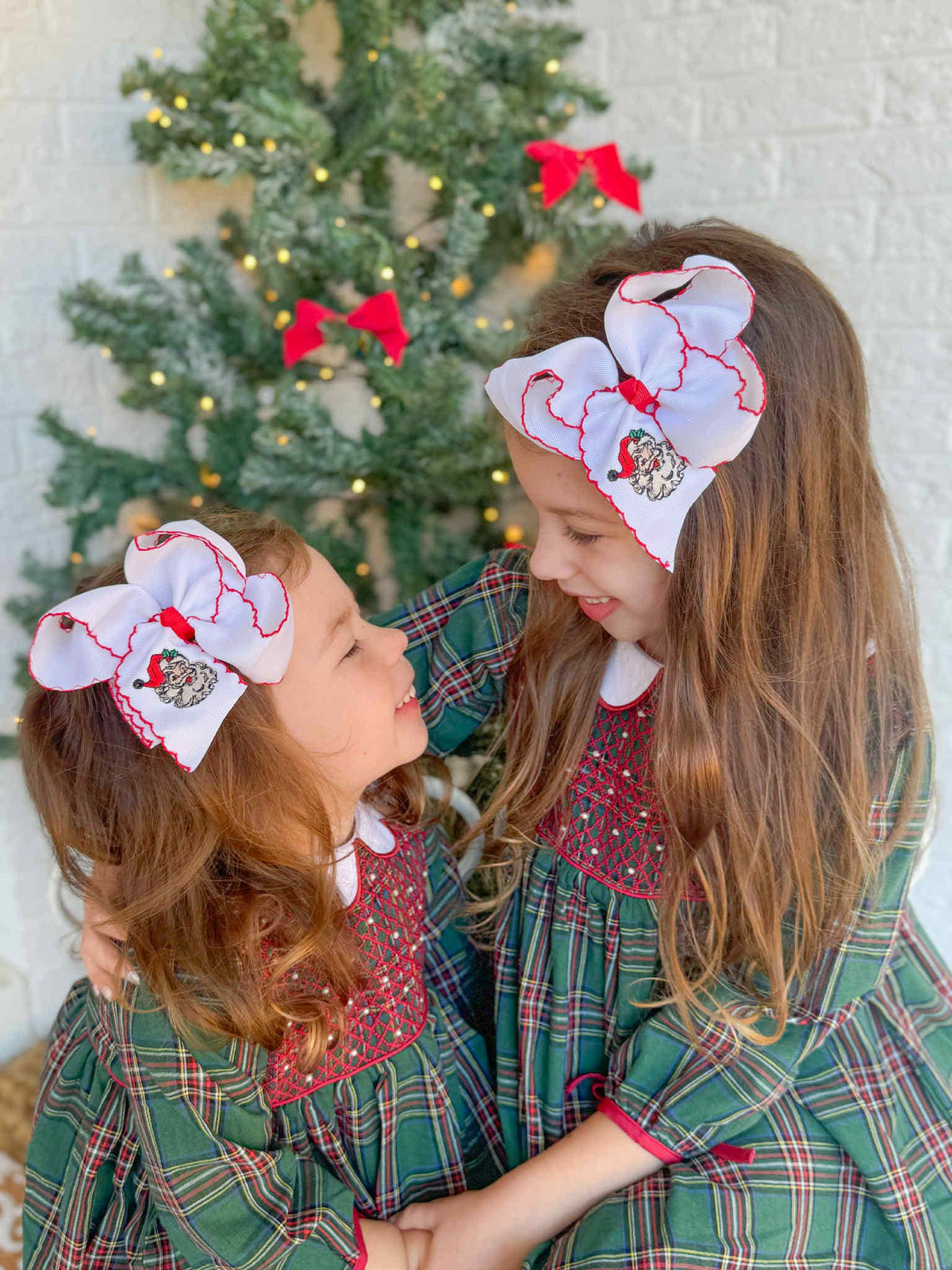Vintage Santa Embroidered Hair Bow