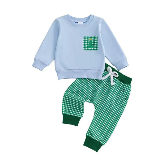 Green Plaid Pocket Tree Jogger Set