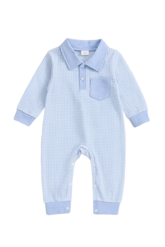 Little Gentleman Gingham Romper - Blue