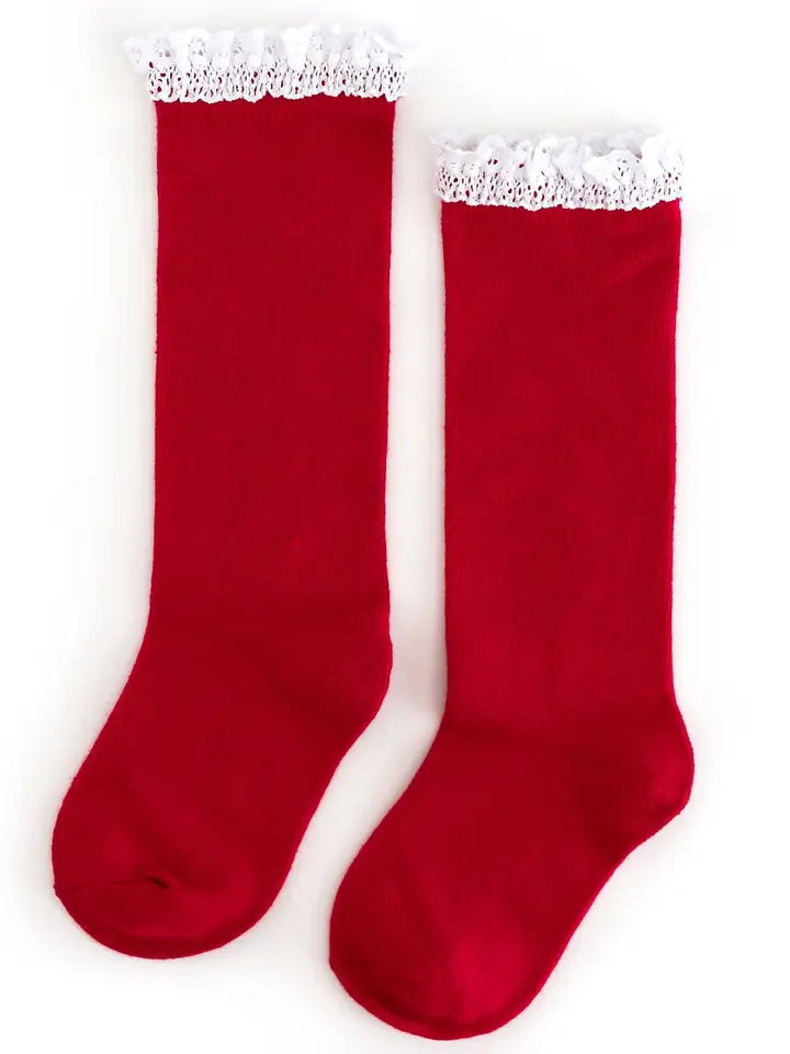 Santa Baby Lace Top Knee High Socks