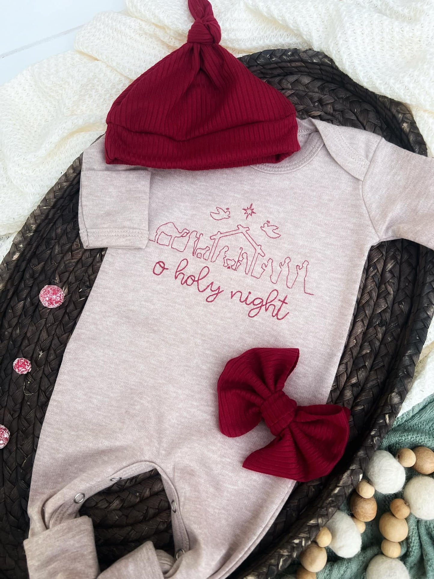 O' Holy Night Oatmeal Baby Outfit | Baby Mocha Brown Romper