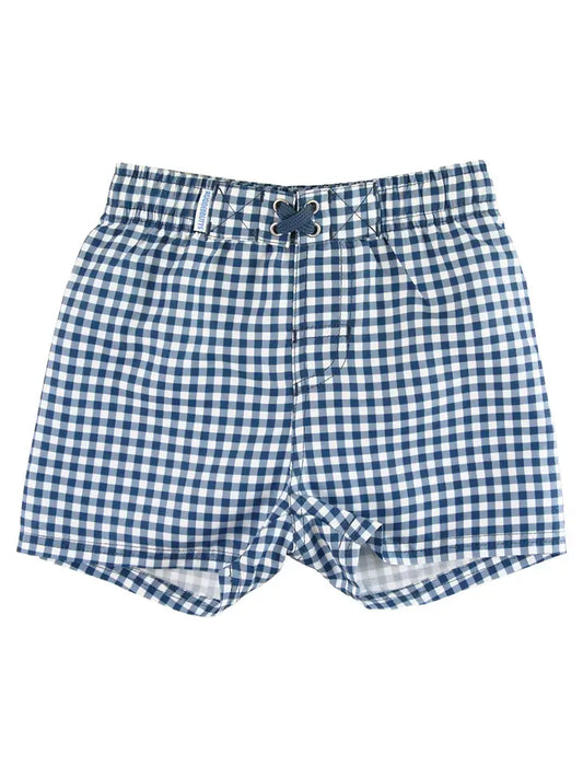 Navy Blue Gingham Swim Trunks - Rufflebutts