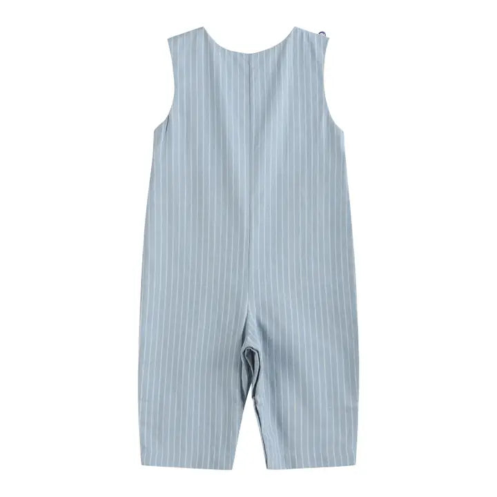 Blue Pinstripe Mallard Duck Smocked Overalls